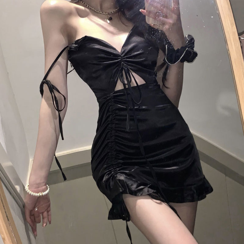 Formal Wear For Women Xl - مثير أسود فستان ستان Bodycon فستان
