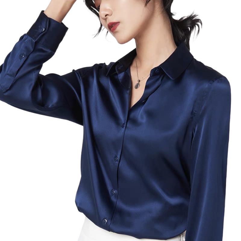 Silk Blouse Button - أنيقة الساتان بلوزات طويلة الأكمام النساء