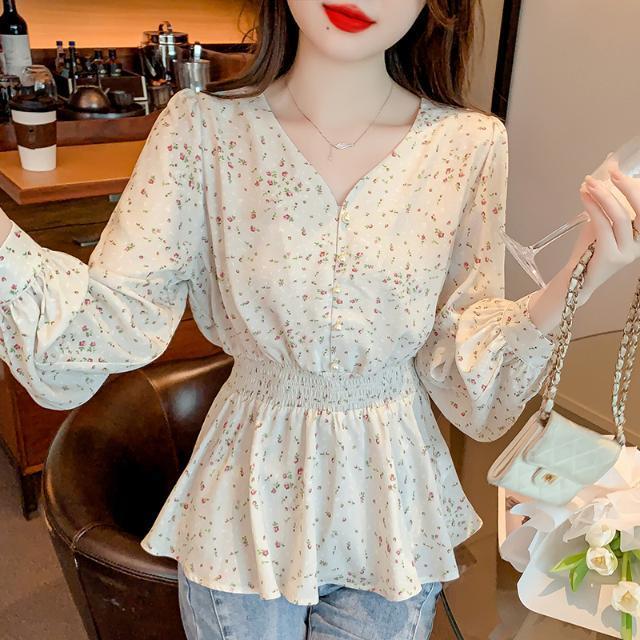 Women Formal Wear Korean - قمصان نسائية طويلة الأكمام منقوشة بأزرار