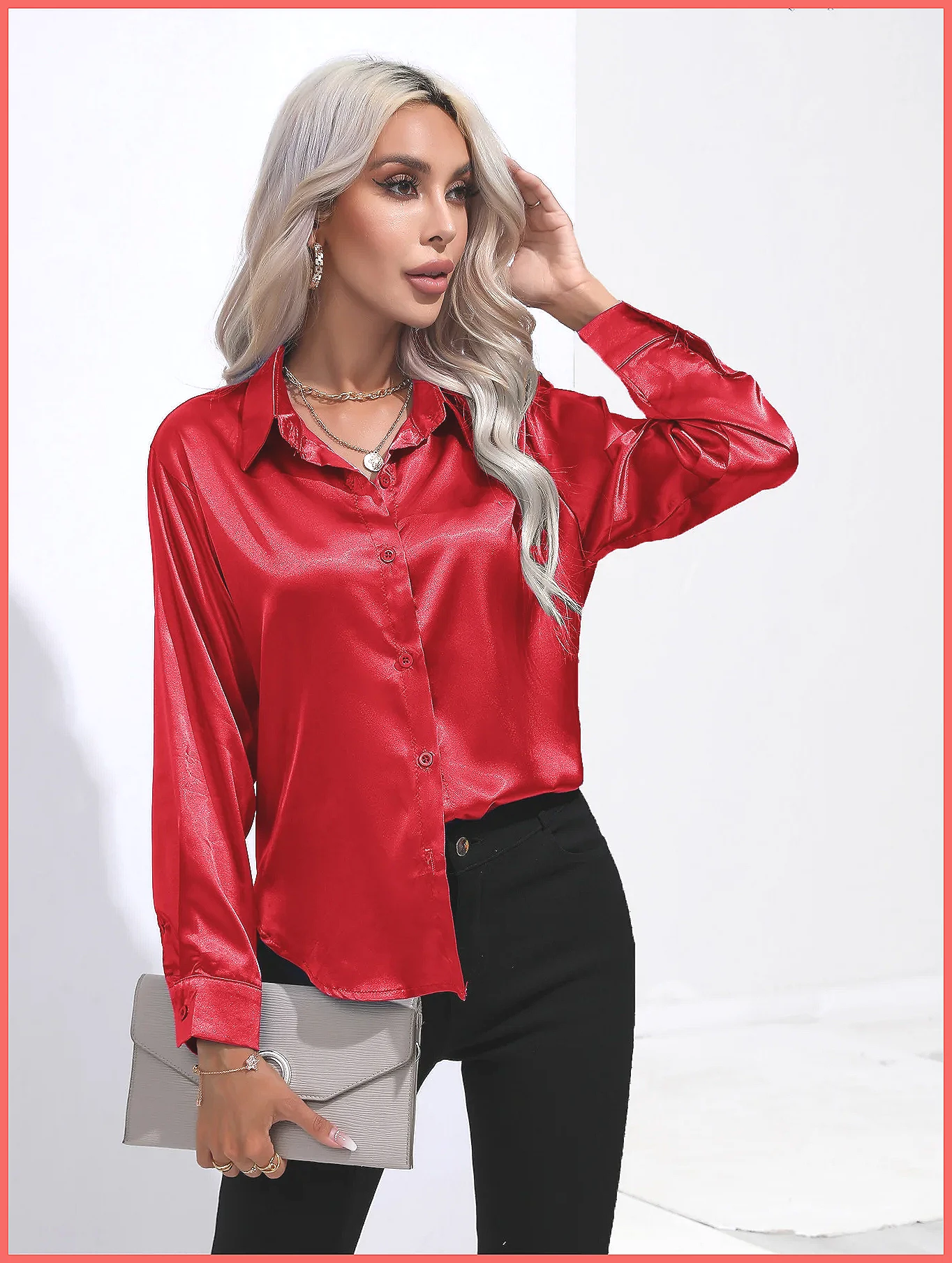Silk Blouse Button - قميص ساتان نسائي لربيع وصيف 2025،