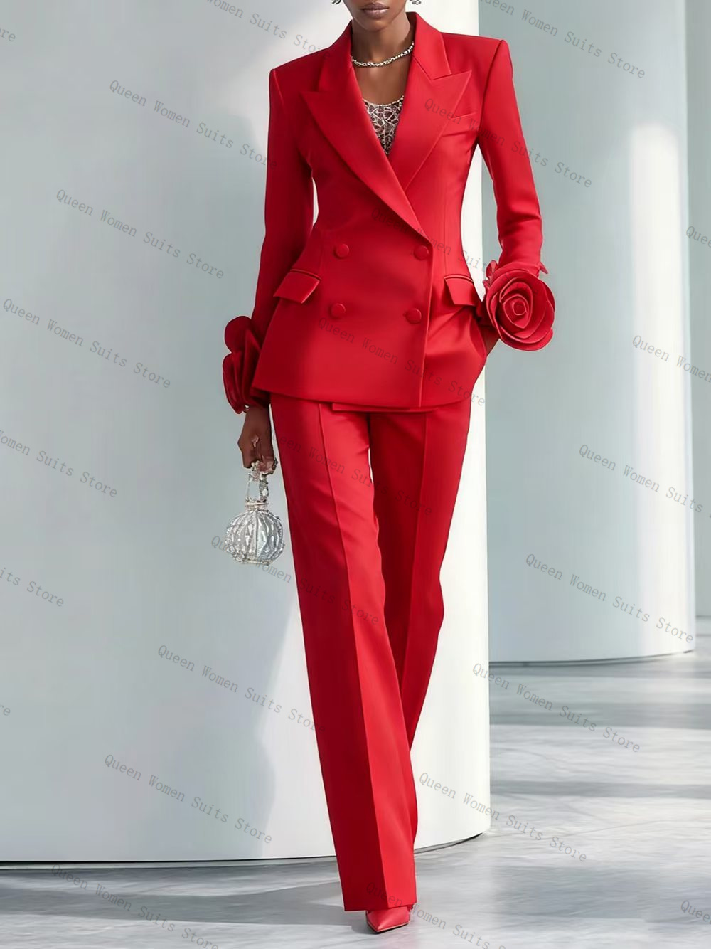 Women'S Formal Wear Wedding Guest - الفاخرة الأحمر المرأة البدلة مجموعة 2