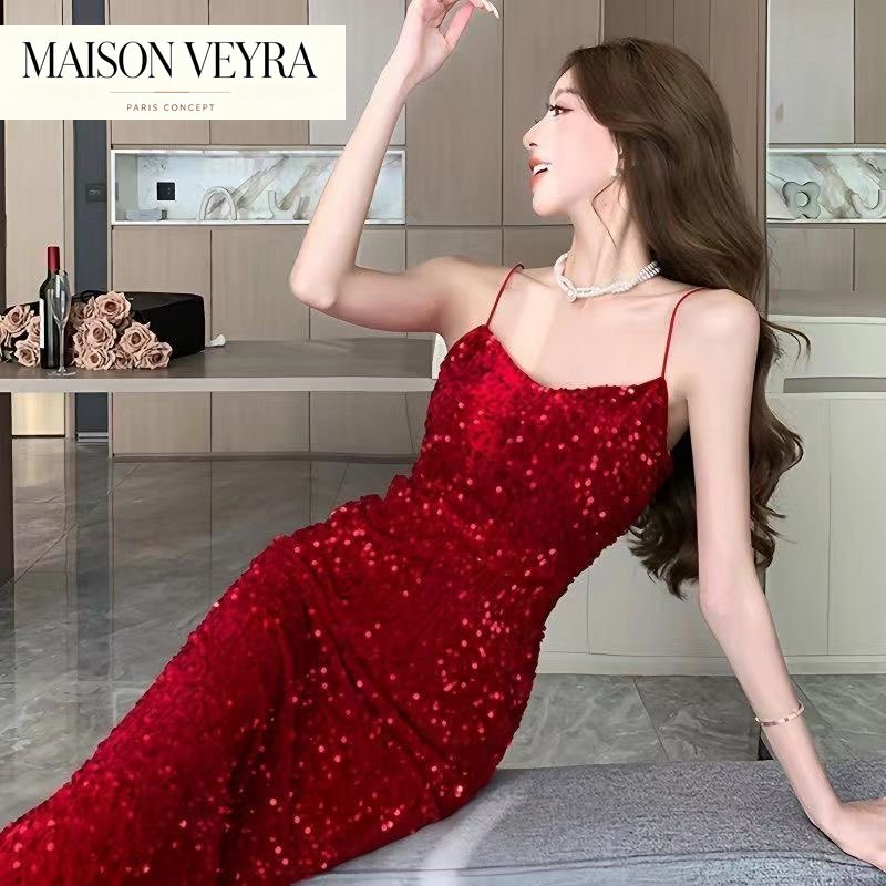 Women Formal Wear Korean - فساتين حمراء مثيرة للحفلات وأعياد الميلاد،
