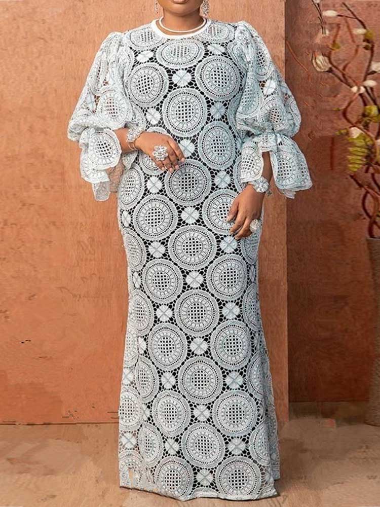 Vintage Women'S Formal Wear - فستان نسائي ربيعي من الدانتيل الأبيض