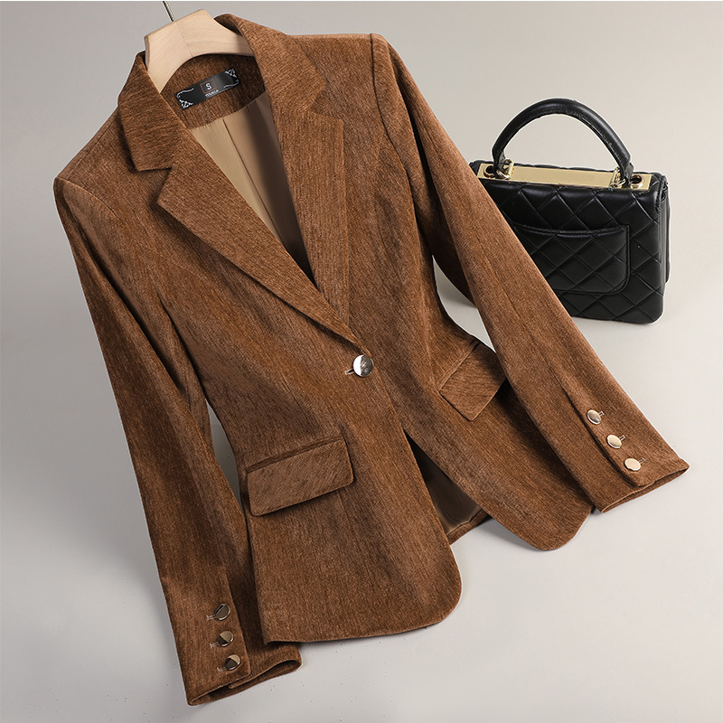Women Formal Wear Winter - سترة نسائية مخملية باللون الذهبي الأصفر