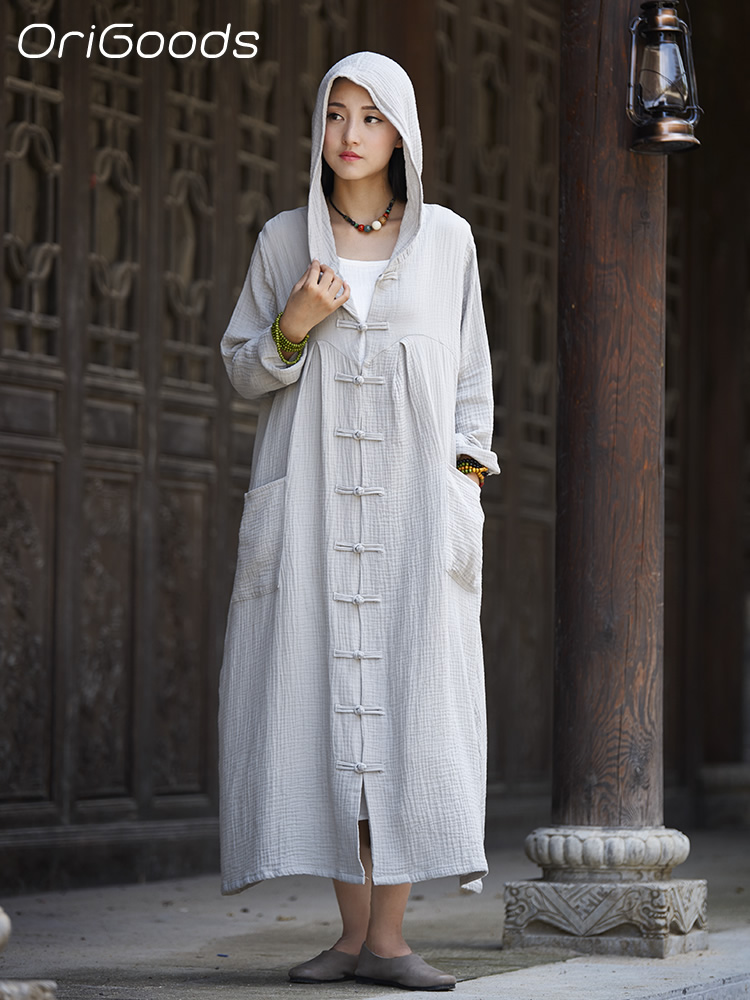 Trench Coat Formal - OriGoods امرأة مقنعين معطف طويل القطن