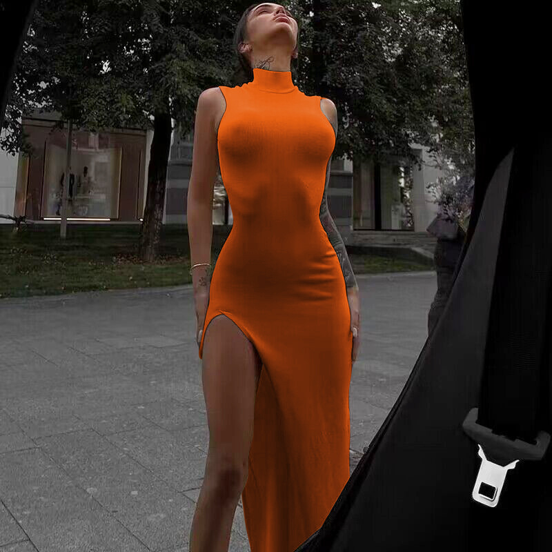 Formal Wear For Women Xl - Y2k بلا أكمام برتقالي ميدي فساتين