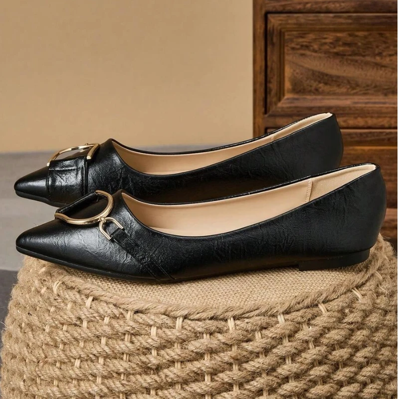 Women Formal Office Wear Shoes - أحذية نسائية أنيقة سوداء مسطحة بمقدمة