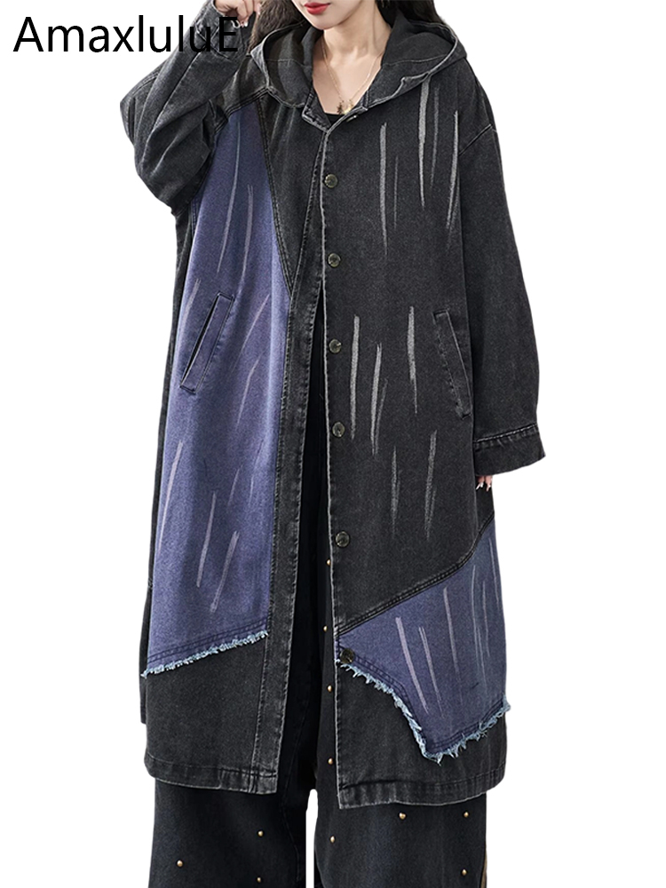 Trench Coat Formal - معطف نسائي طويل فضفاض من الدنيم