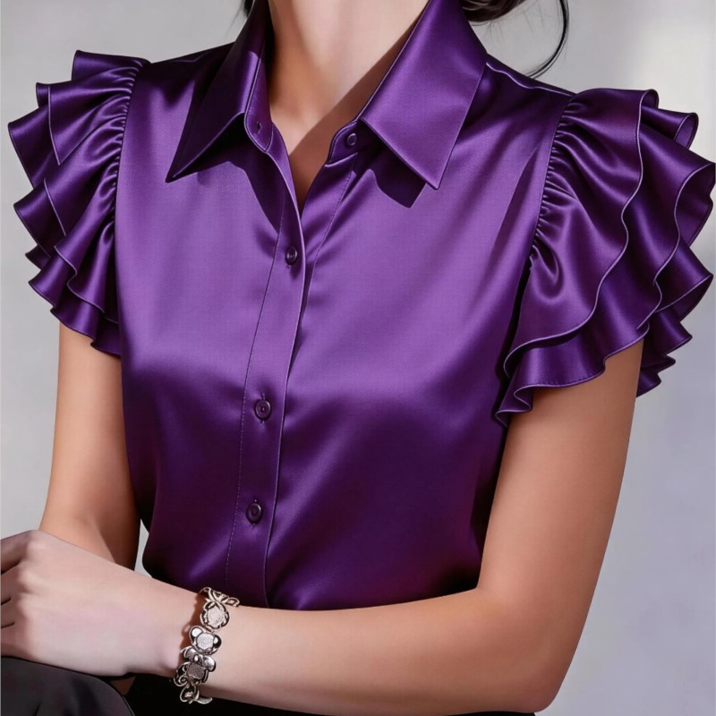 بلوزة كاجوال بأكمام قصيرة مزين - مراجعة Silk Blouse Button وسعره