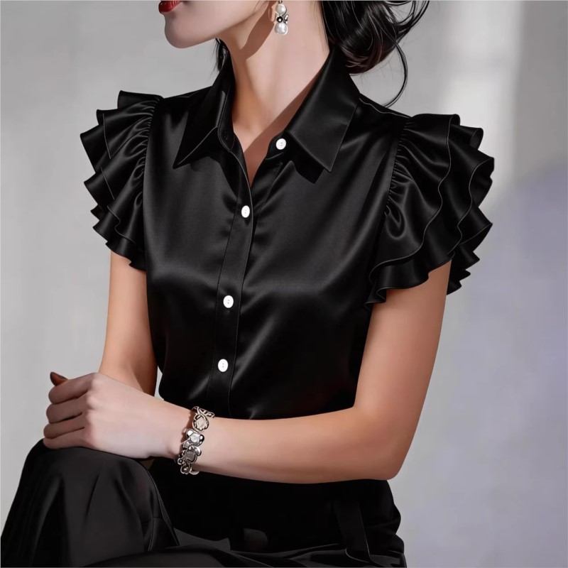 بلوزة كاجوال بأكمام قصيرة مزين - مراجعة Silk Blouse Button وسعره