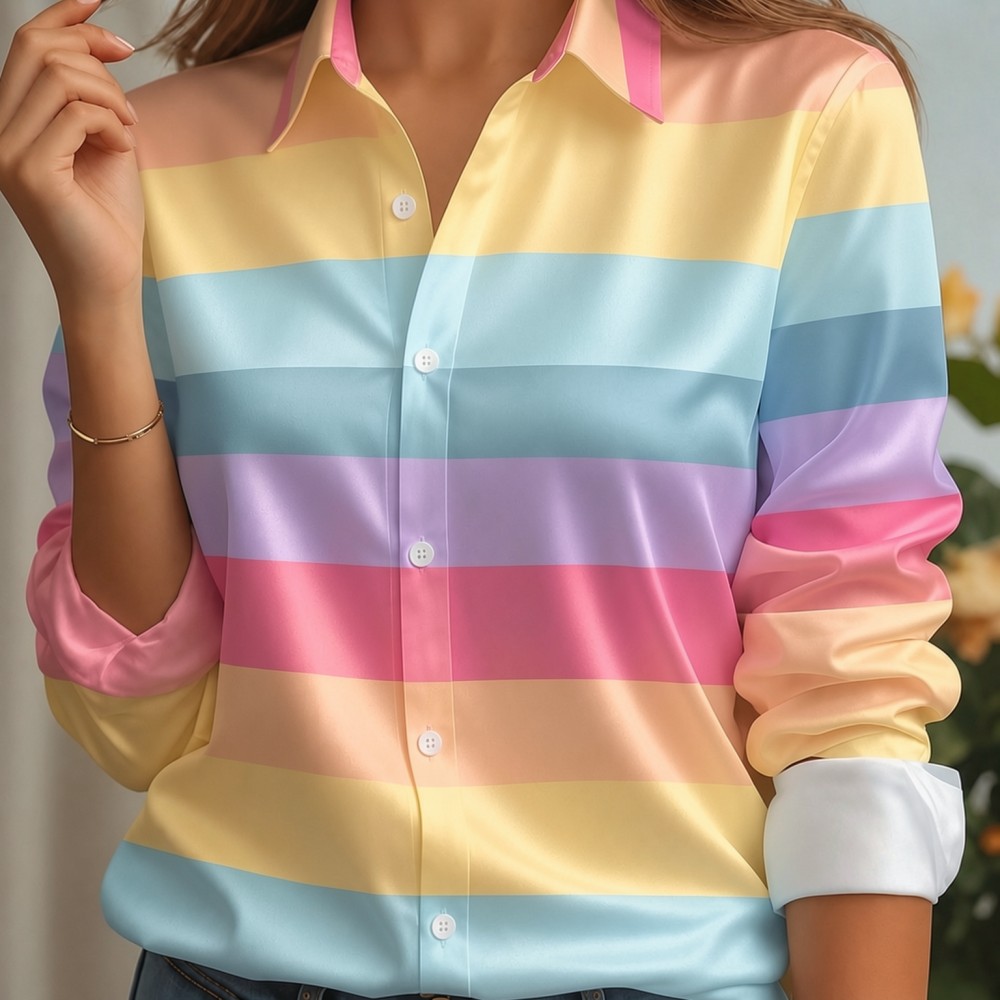 قميص نسائي من الساتان بياقة مد - مراجعة Silk Blouse Button وسعره