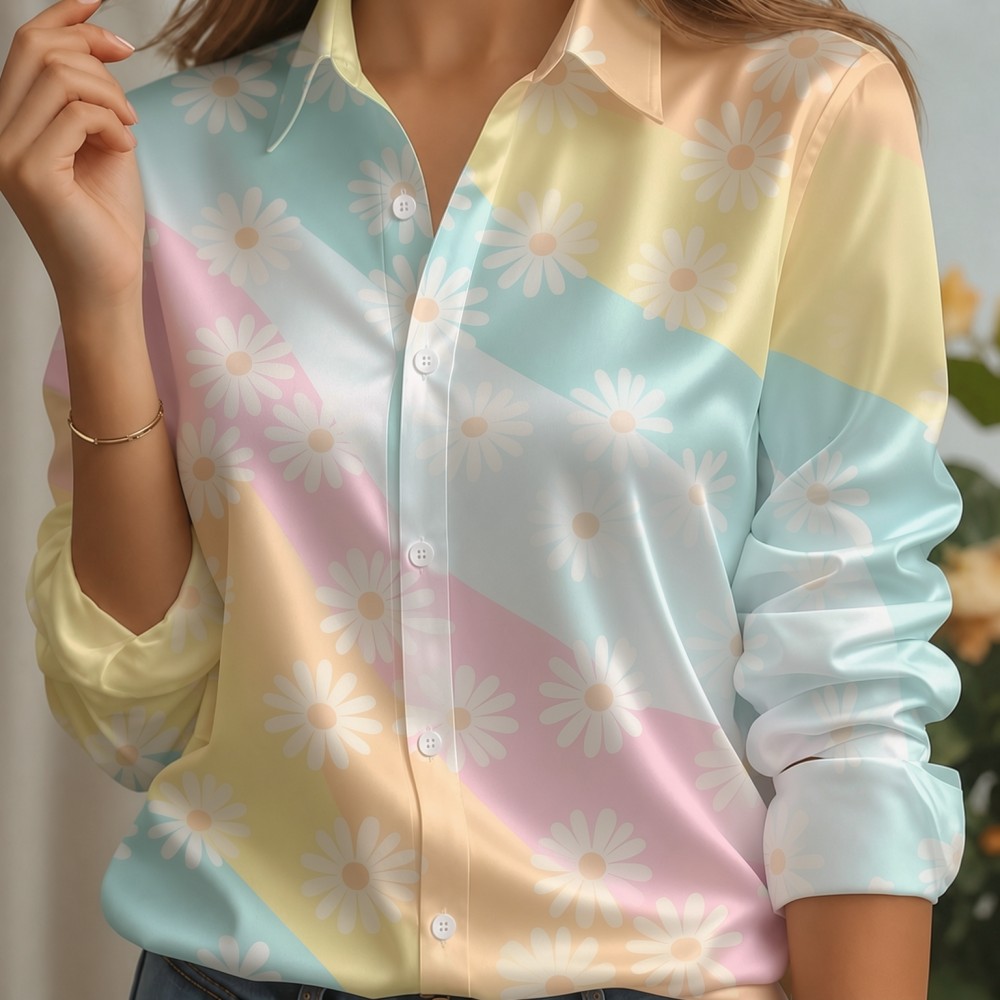 قميص نسائي من الساتان بياقة مد - مراجعة Silk Blouse Button وسعره