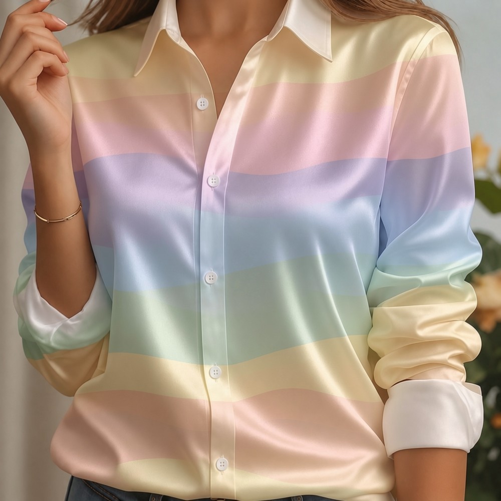 قميص نسائي من الساتان بياقة مد - مراجعة Silk Blouse Button وسعره