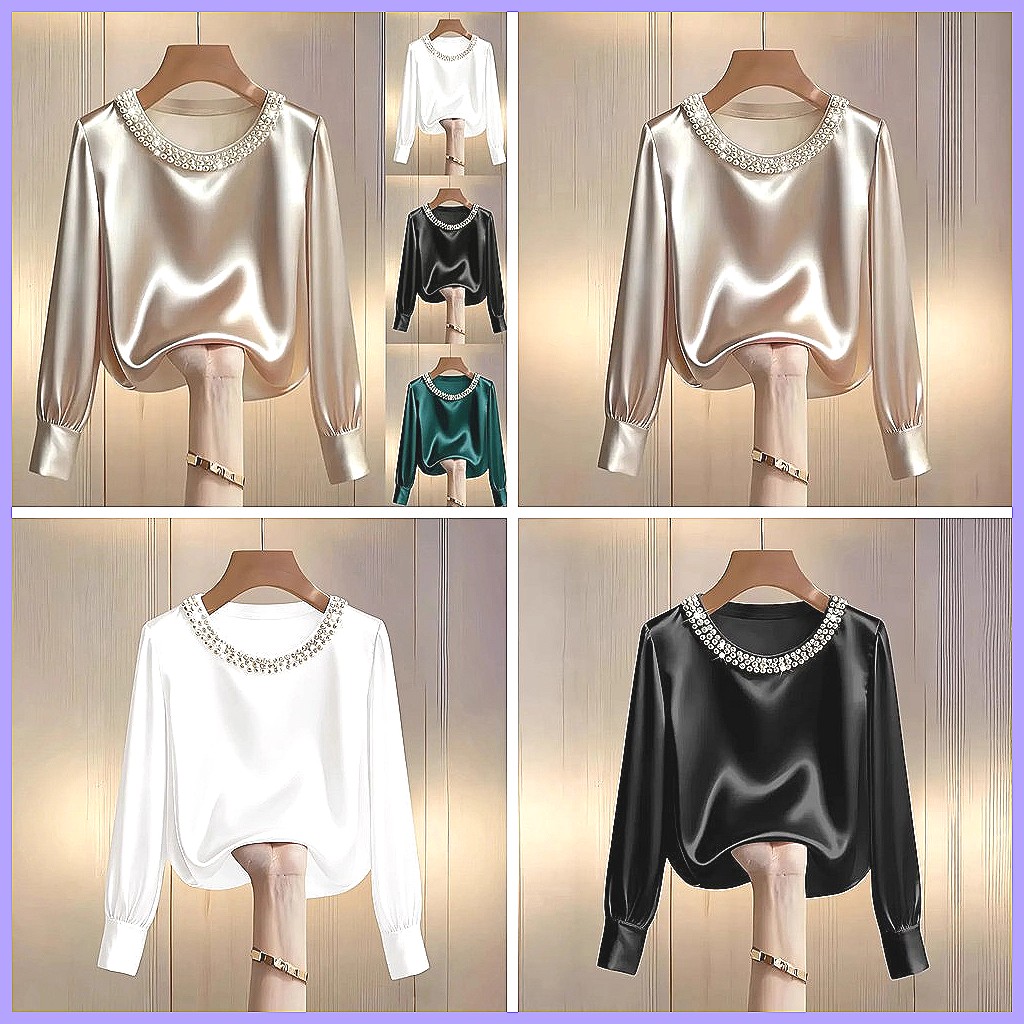 بلوزة ساتان أنيقة مزينة بالخرز - مراجعة Silk Blouse Button وسعره