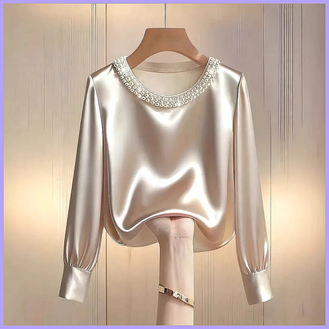 بلوزة ساتان أنيقة مزينة بالخرز - مراجعة Silk Blouse Button وسعره
