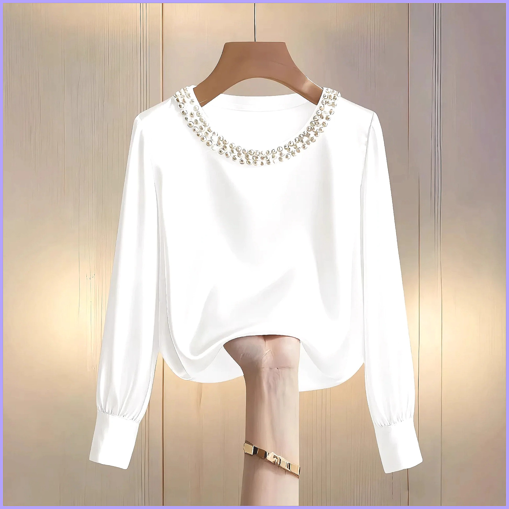 بلوزة ساتان أنيقة مزينة بالخرز - مراجعة Silk Blouse Button وسعره