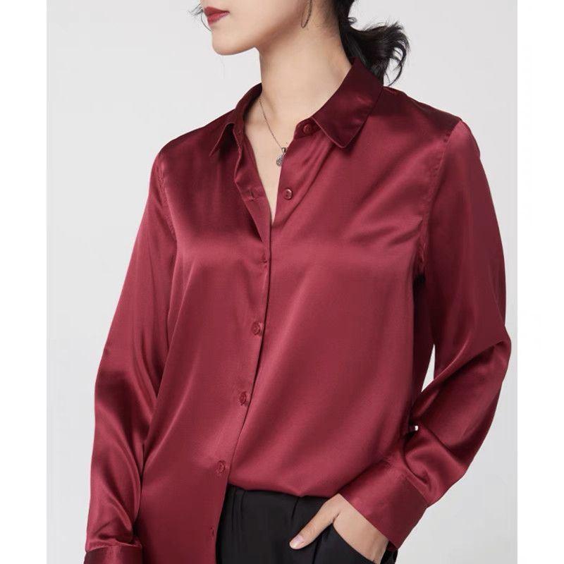 أنيقة الساتان بلوزات طويلة الأ - مراجعة Silk Blouse Button وسعره
