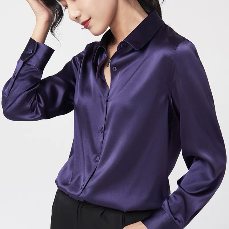 أنيقة الساتان بلوزات طويلة الأ - مراجعة Silk Blouse Button وسعره