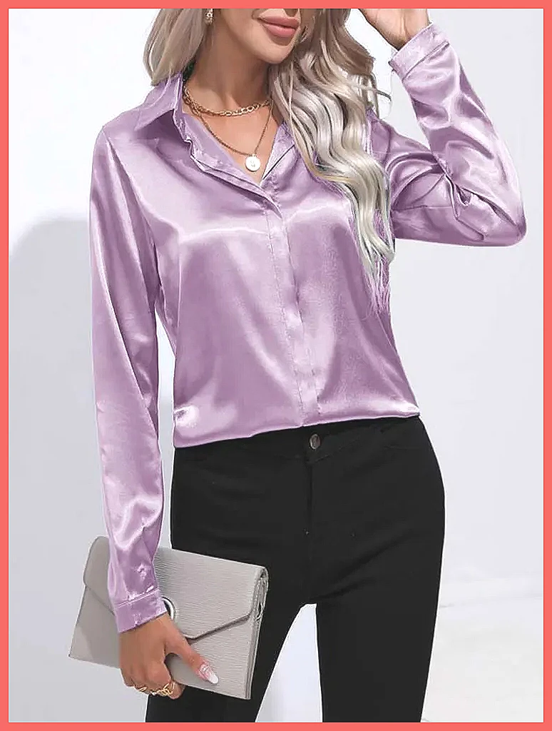 قميص ساتان نسائي لربيع وصيف 20 - مراجعة Silk Blouse Button وسعره